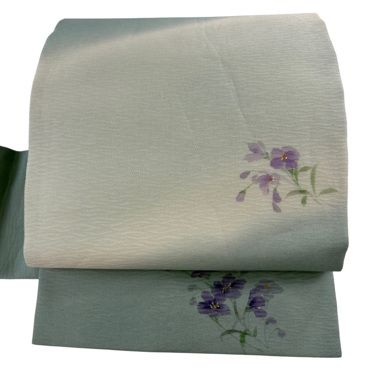 美品】 名古屋帯 秀品 夏帯 草花 ぼかし 薄緑 正絹｜中古・古着