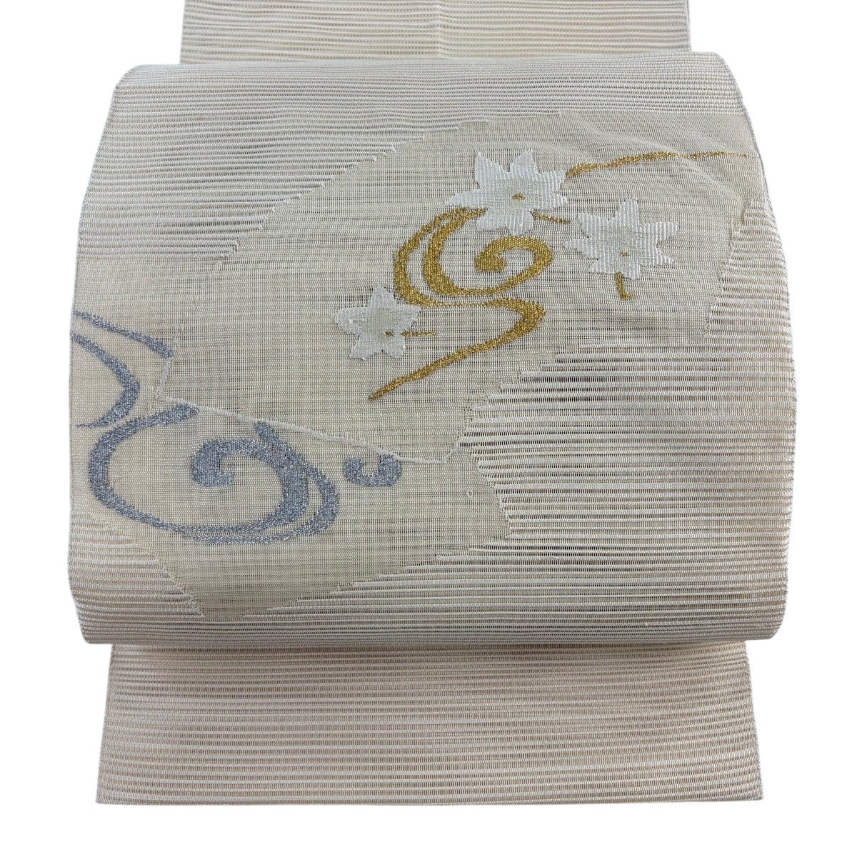 名古屋帯 名品 夏帯 絽 幾何学模様 金銀糸 クリーム 正絹｜中古・古着