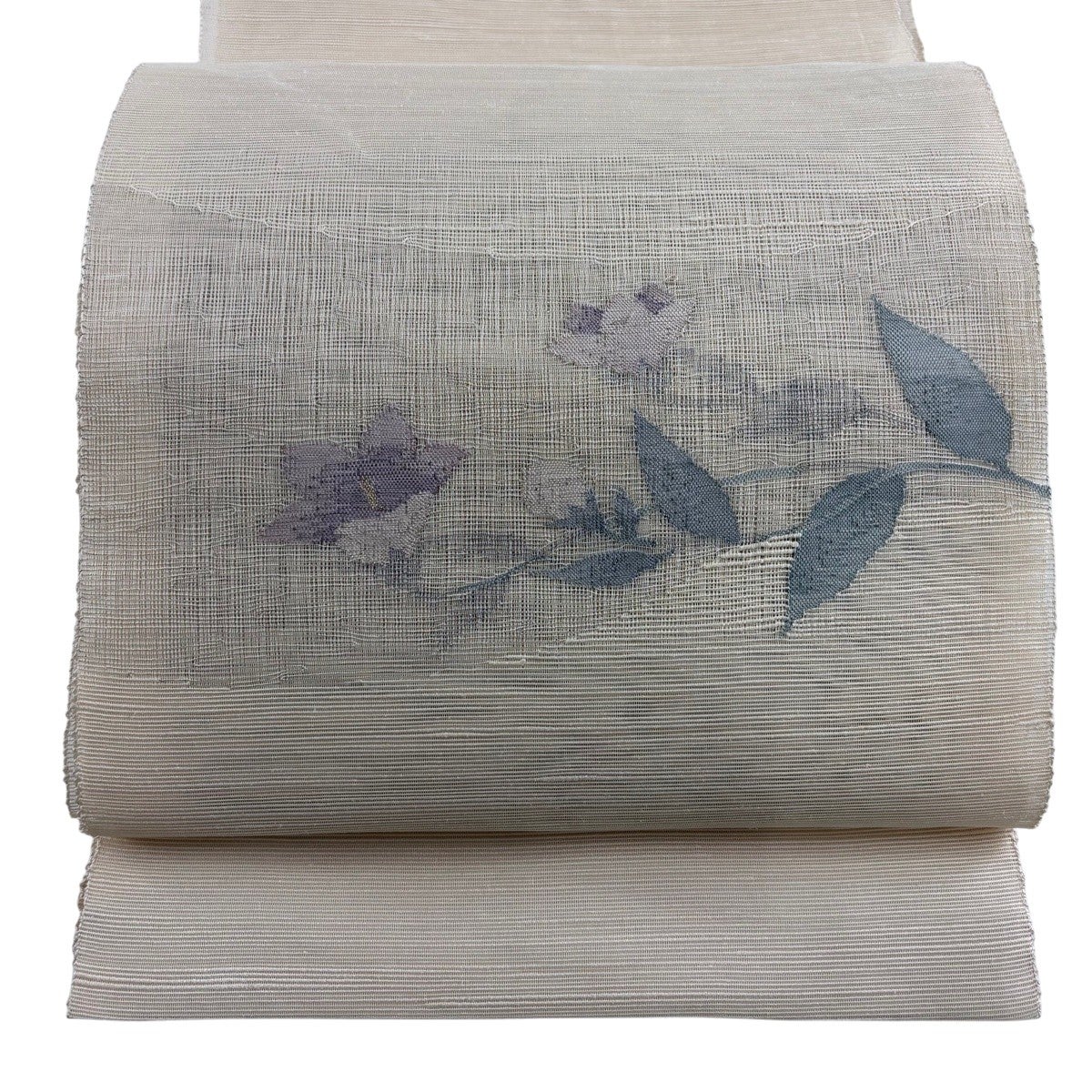 美品】 名古屋帯 秀品 夏帯 絽 草花 霞 金銀糸 ベージュ 正絹｜中古