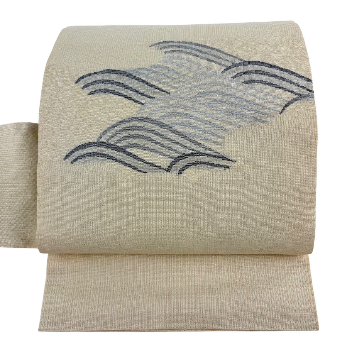 美品】 名古屋帯 秀品 落款あり 夏帯 夏紬地 草花 笹 灰白 正絹｜中古
