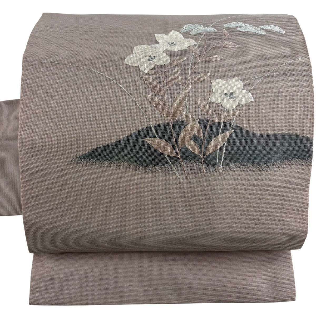 名古屋帯 秀品 夏帯 紗 桔梗 女郎花 銀糸 箔 灰紫 正絹｜中古・古着