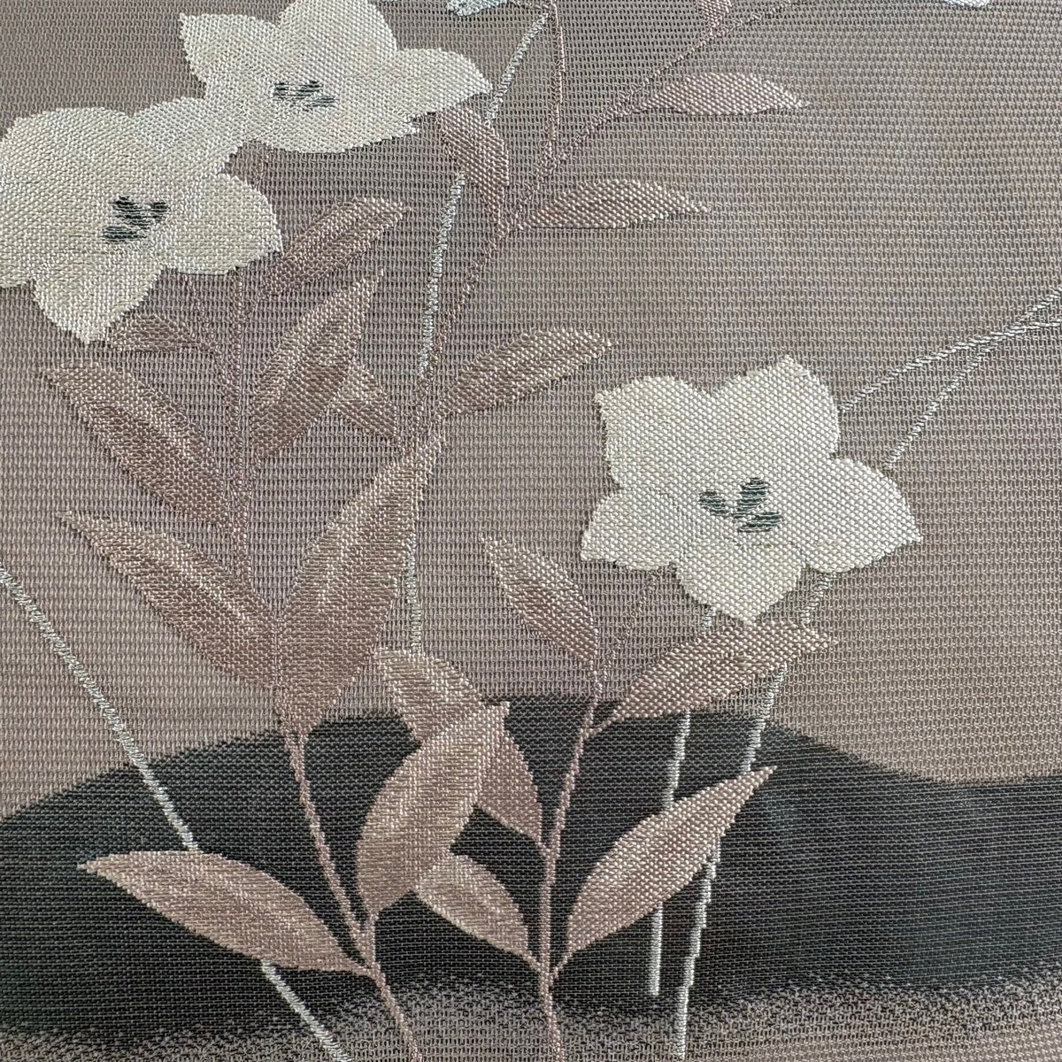 ▲604mn18▲洗える夏帯 絽 金彩 銀彩 菊 桔梗 女郎花 名古屋帯▲美品 名古屋帯 秀品 夏帯 紗 桔梗 女郎花 銀糸 箔 灰紫 正絹｜中古・古着