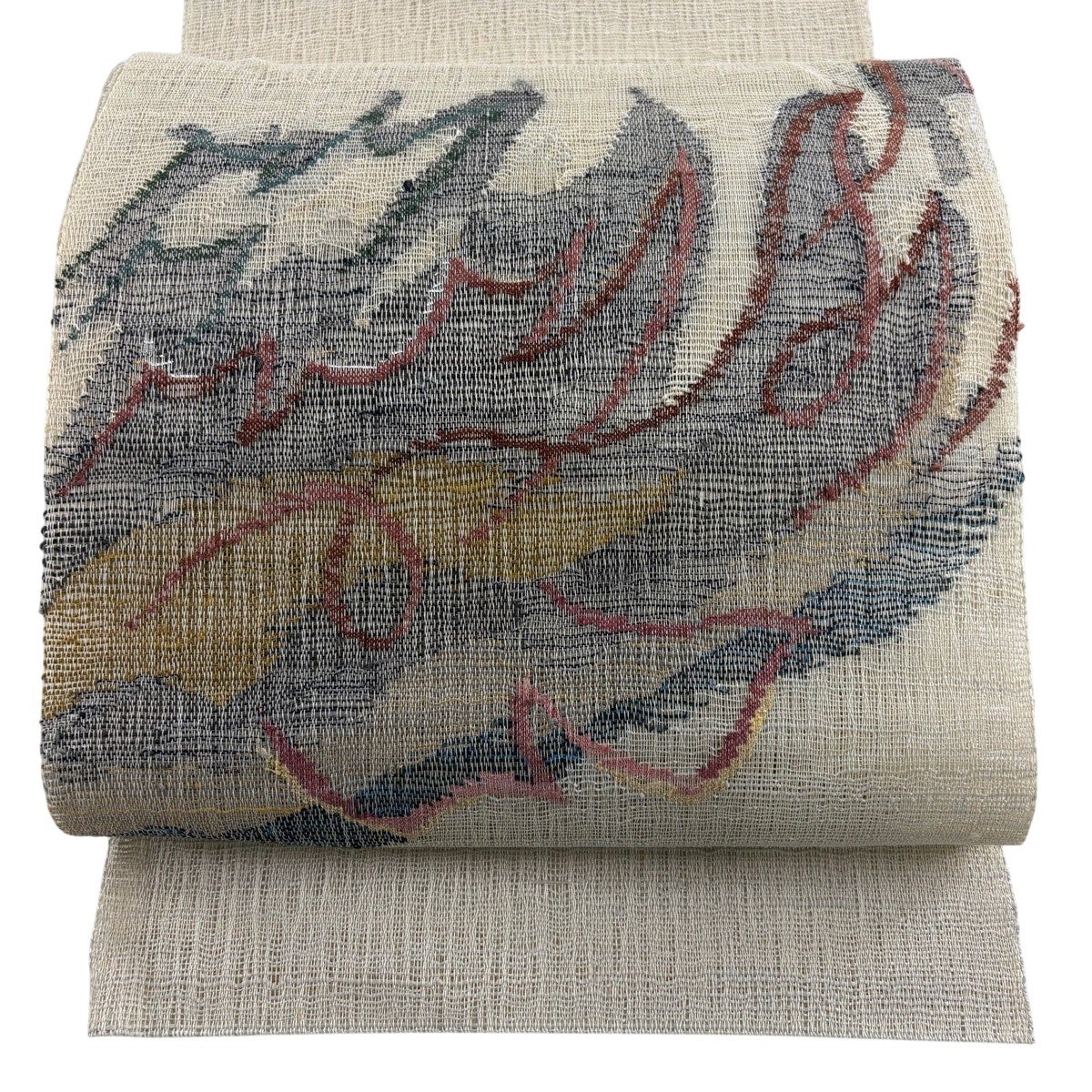 名古屋帯 秀品 夏帯 八寸名古屋帯 トンネル仕立て 幾何学 箔 ベージュ