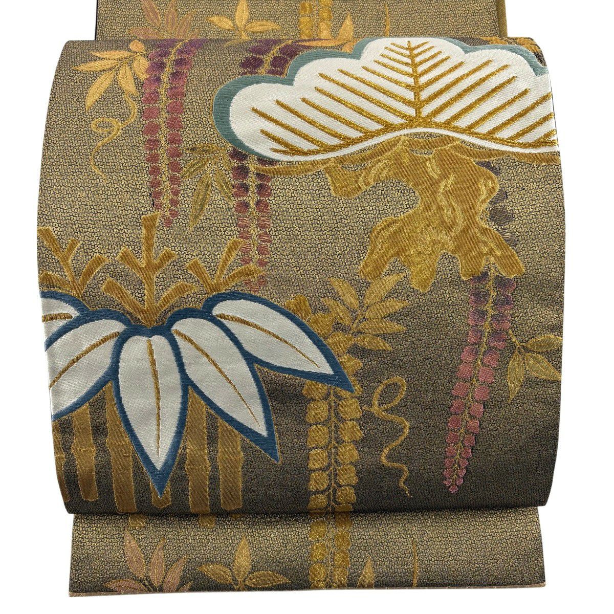 美品】 袋帯 秀品 松竹梅 金糸 箔 銀色 六通 正絹｜中古・古着