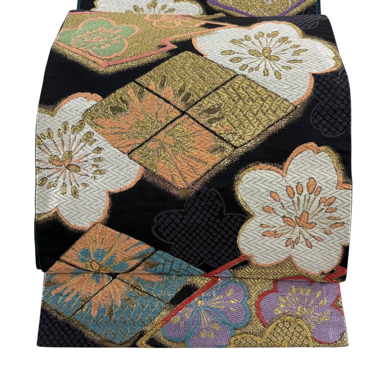袋帯 逸品 紋屋井関 落款あり 御寮織 松皮菱 桜 箔 金色 六通 正絹