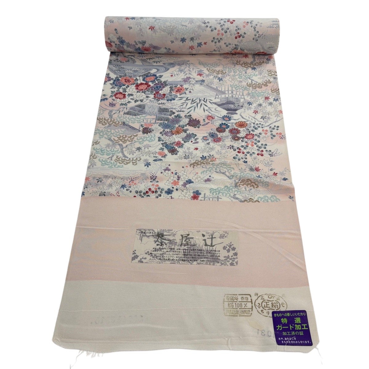 30%OFF 反物 秀品 小紋 鶴 草花 金彩 薄ピンク 正絹 K30｜中古・古着