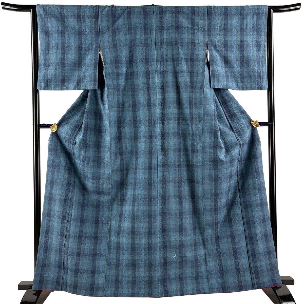 結城紬 身丈160cm 裄丈62cm 正絹 逸品 【中古】 美品】 紬 身丈160cm 裄丈62cm S 単衣 燕 幾何学模様 黒 正絹 秀品