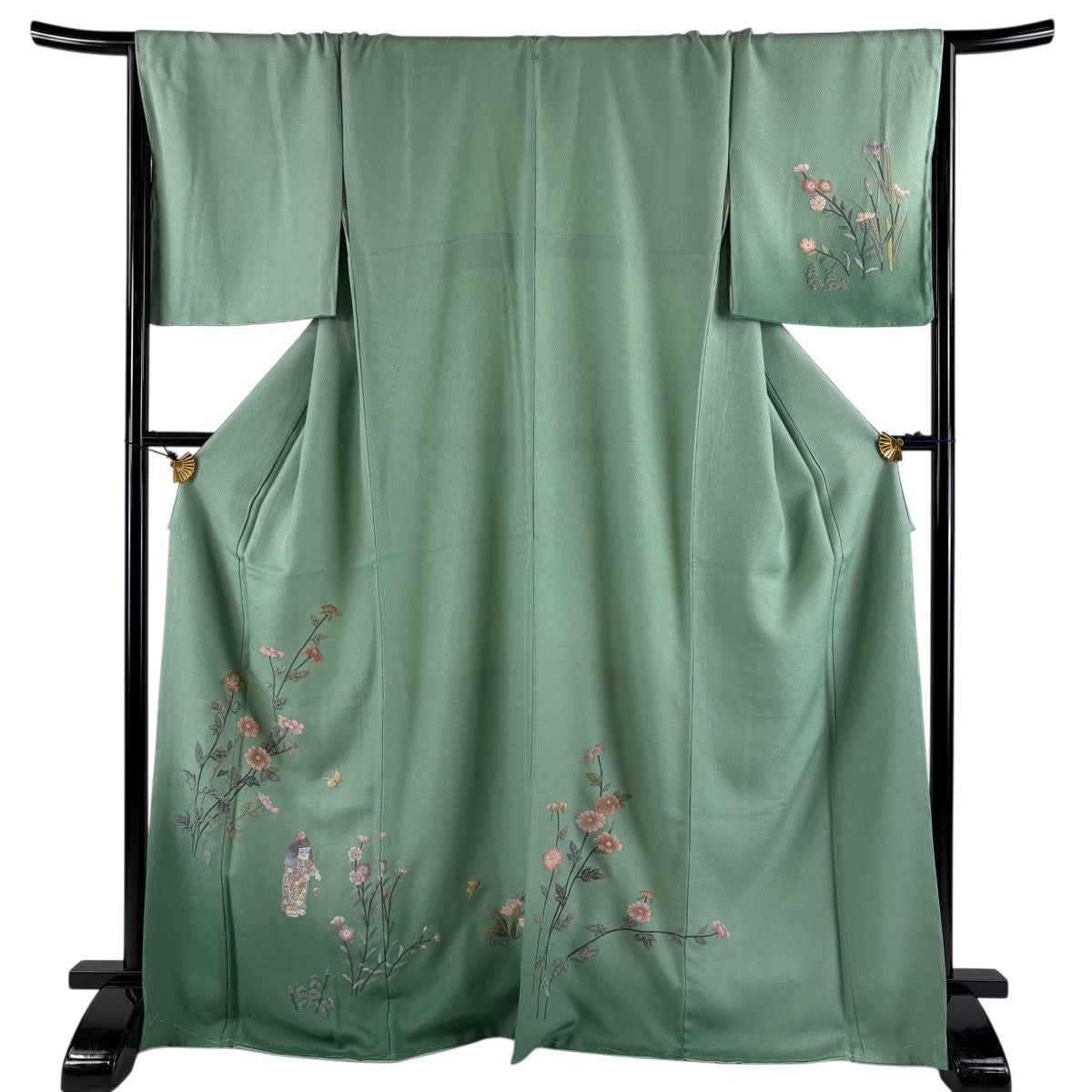 訪問着 身丈167.5cm 裄丈69cm L 袷 松竹梅 金通し 絞り 深緑 正絹 逸品