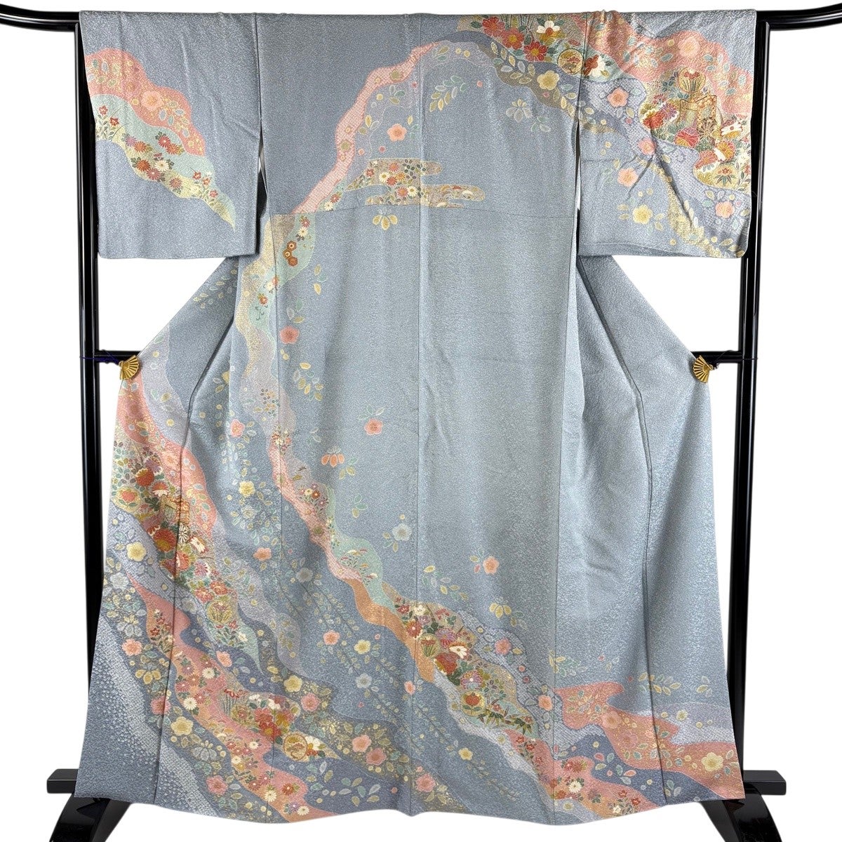 美品】 訪問着 身丈165.5cm 裄丈67cm M 袷 菊 有職文様 金彩 染め分け