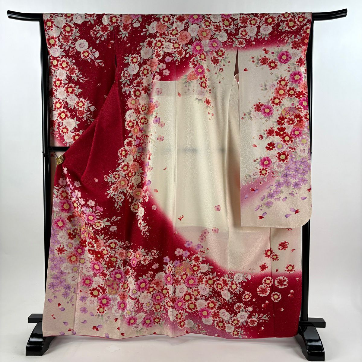 美品】 振袖 身丈162.5cm 裄丈68.5cm L 袷 二尺袖 草花 手鞠 金彩 赤