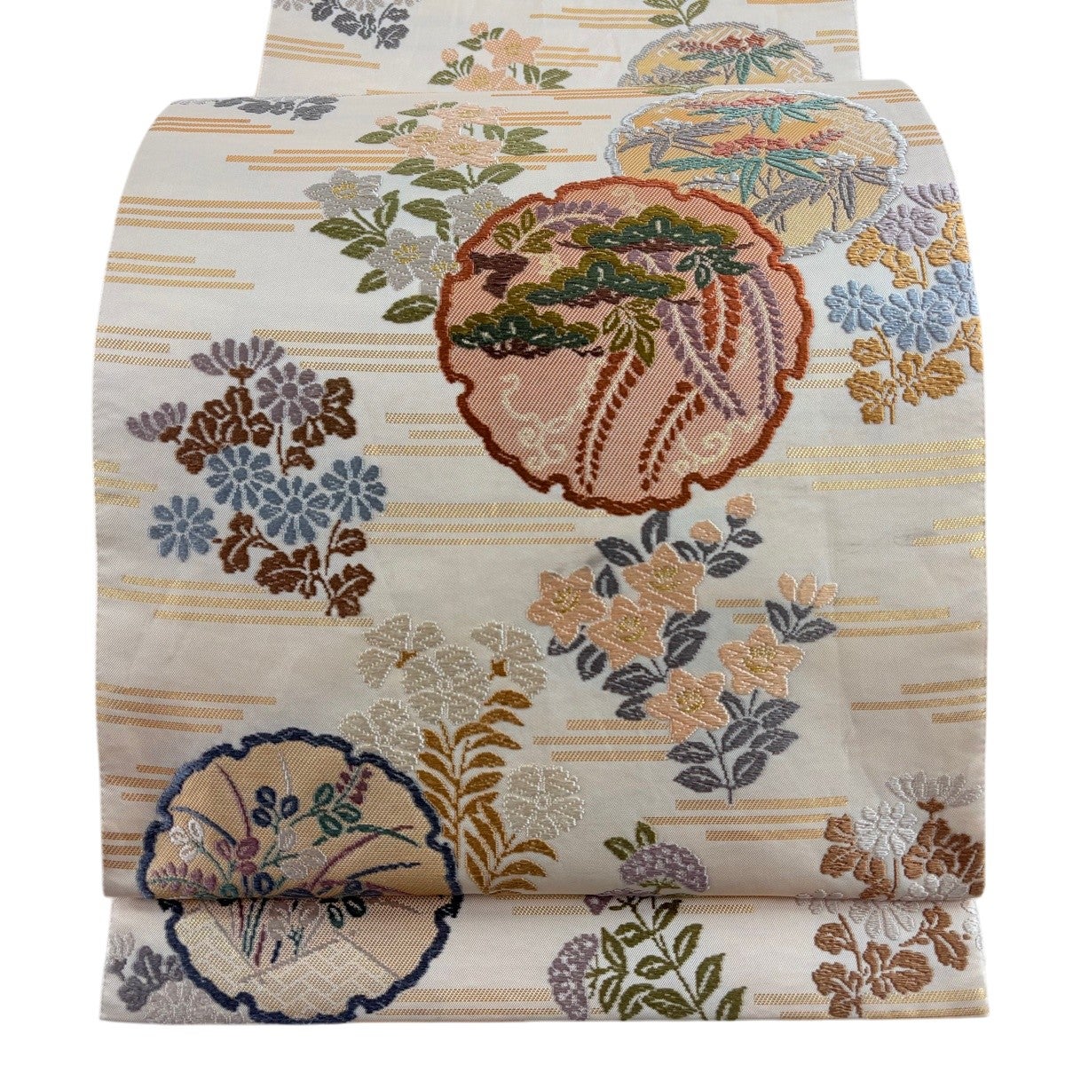 美品】 袋帯 秀品 桜 雪輪 唐織 箔 薄紫 六通 正絹｜中古・古着