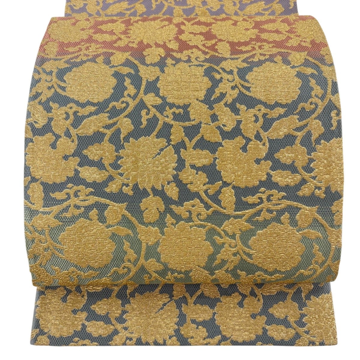美品】 袋帯 名品 鳳凰 花唐草 金糸 箔 灰紫 六通 正絹｜中古・古着