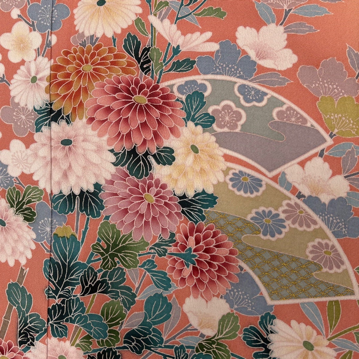 美品】 訪問着 身丈157.5cm 裄丈66.5cm M 袷 菊 扇面 金彩 ぼかし