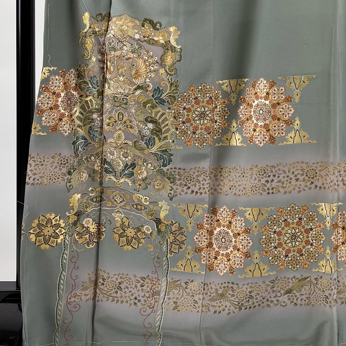 色留袖 身丈167cm 裄丈67.5cm L 袷 鳳凰 華文 金銀彩 金糸 灰緑 正絹