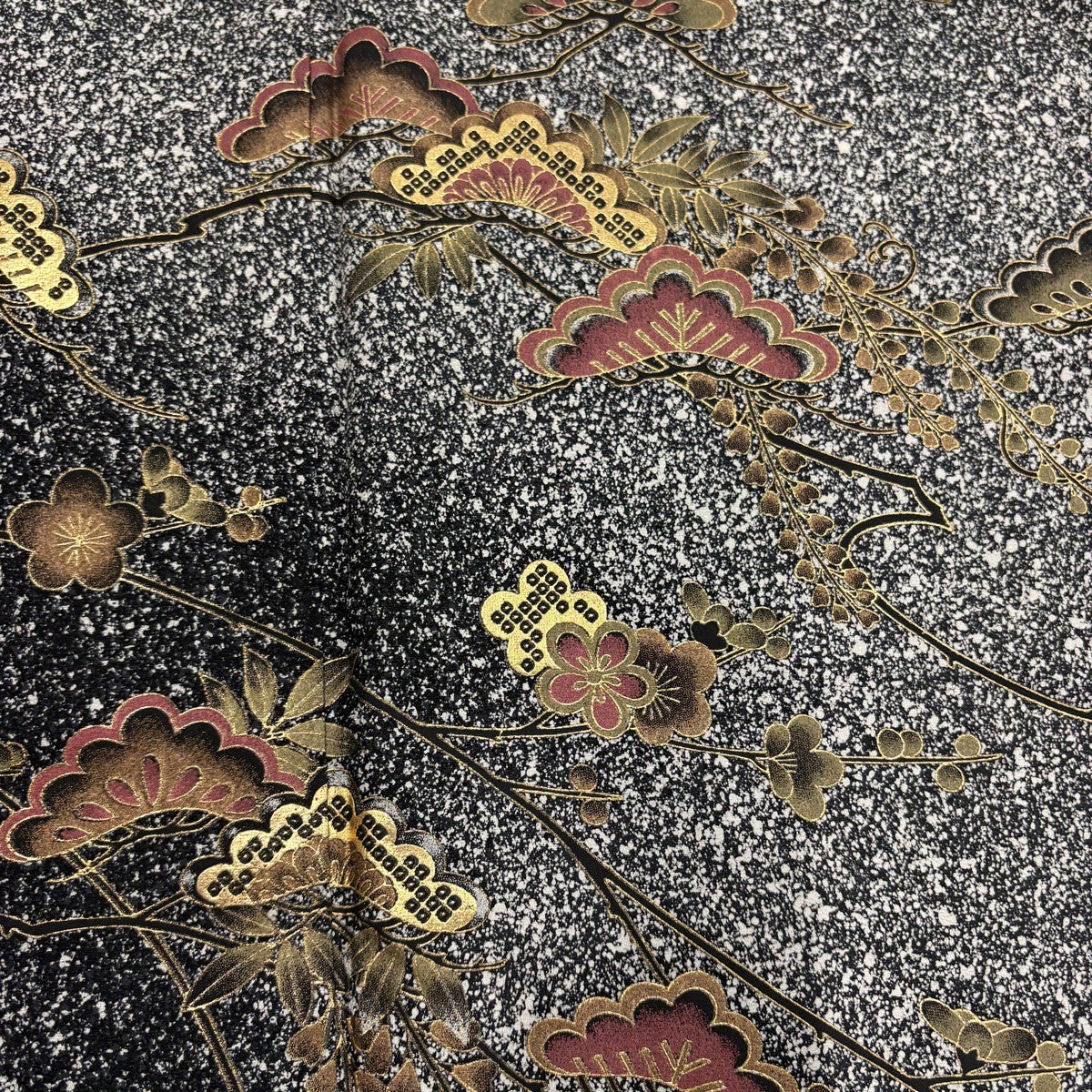 美品】 訪問着 身丈167cm 裄丈65cm M 袷 松 梅 金彩 ぼかし 黒灰 正絹
