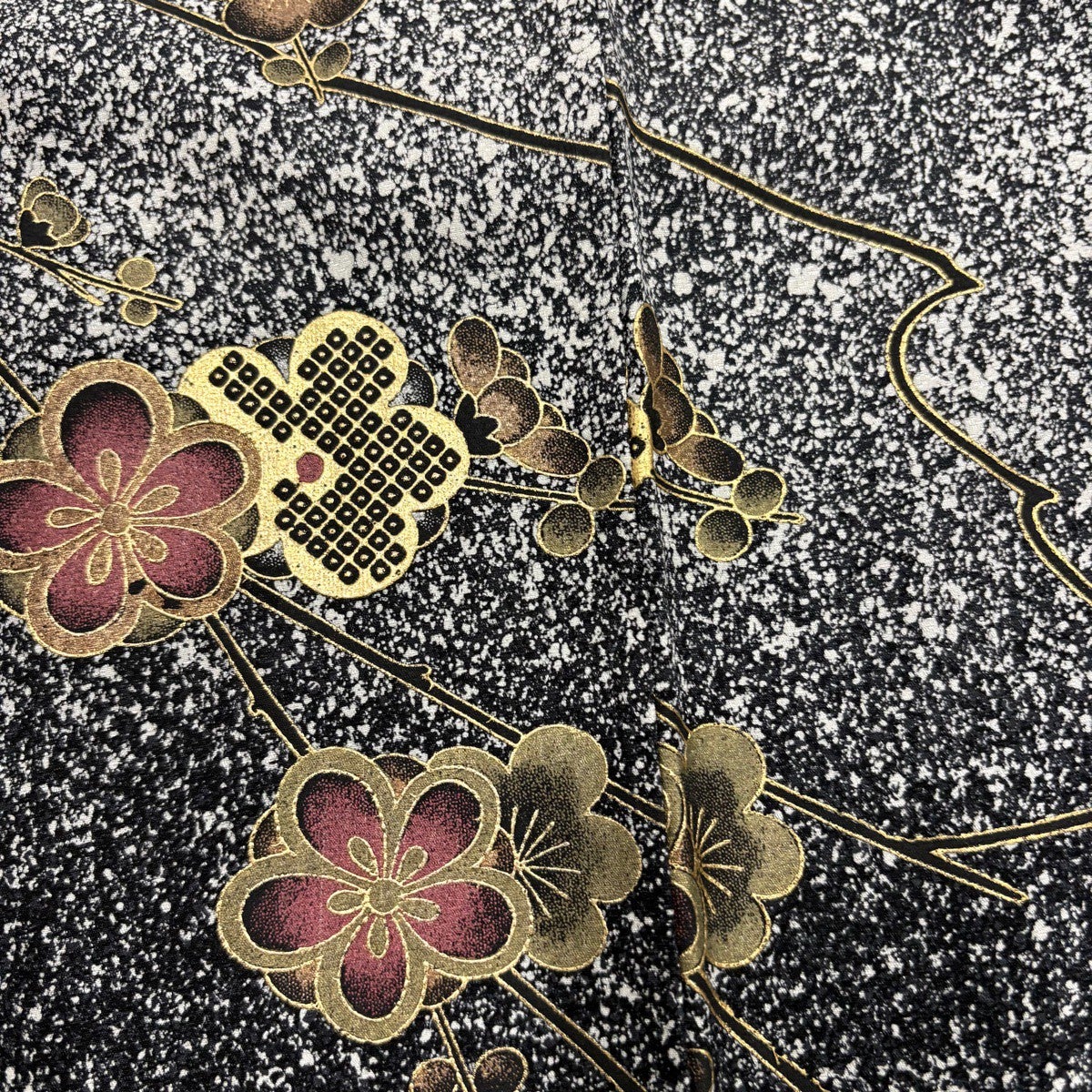 美品】 訪問着 身丈167cm 裄丈65cm M 袷 松 梅 金彩 ぼかし 黒灰 正絹