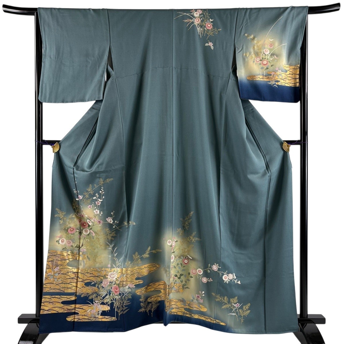 希少訪問着裄丈長め 訪問着 身丈158cm 裄丈61.5cm S 袷 落款あり 松 鳥 ぼかし ピンク