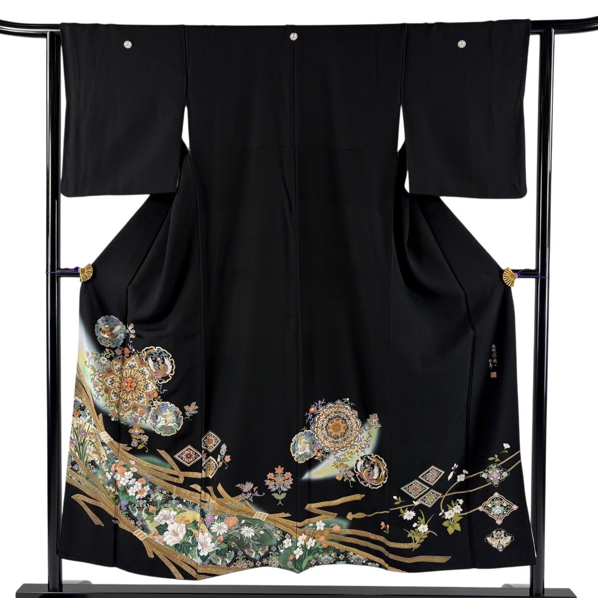 黒留袖 身丈150.5cm 裄丈62cm S 袷 谷崎潤一郎の世界 落款あり 華文
