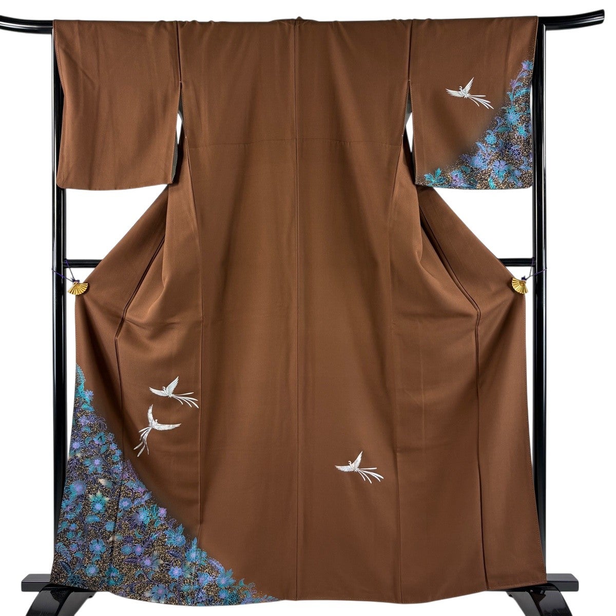 裄約68㎝ 美山紬　袷 美品】 付下げ 身丈168cm 裄丈68cm L 袷 紬地 山並み 霞 薄茶色 正絹