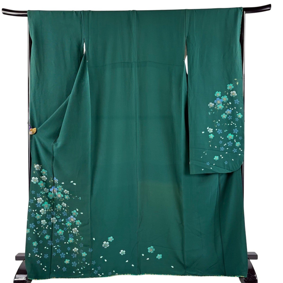 振袖 身丈168cm 裄丈66cm M 袷 桜 花びら 金銀彩 緑 正絹 秀品｜中古