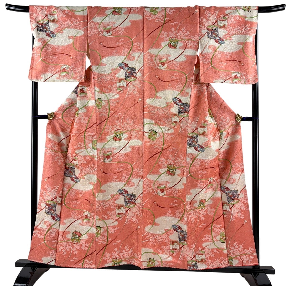 名古屋帯 龍村美術織物 彩貝紋様 金通し 黒色 O-3205 美品 開き名古屋帯 逸品 龍村美術織物 彩貝文 金糸 黒 正絹 中古
