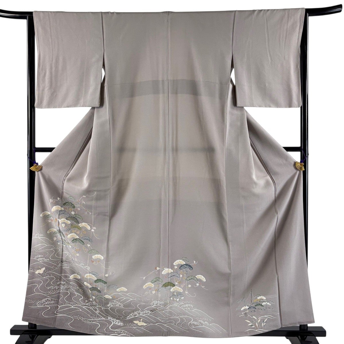 色留袖 身丈160cm 裄丈65cm M 袷 建物 松 金彩 ぼかし 灰紫 正絹 秀品