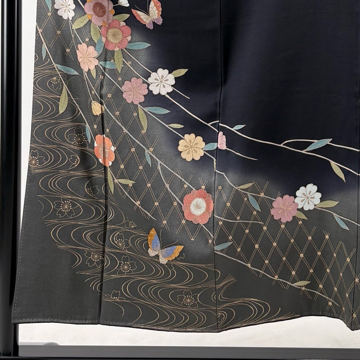 訪問着 身丈152.5cm 裄丈62cm S 袷 草野一騎 落款あり 桜 蝶 金彩