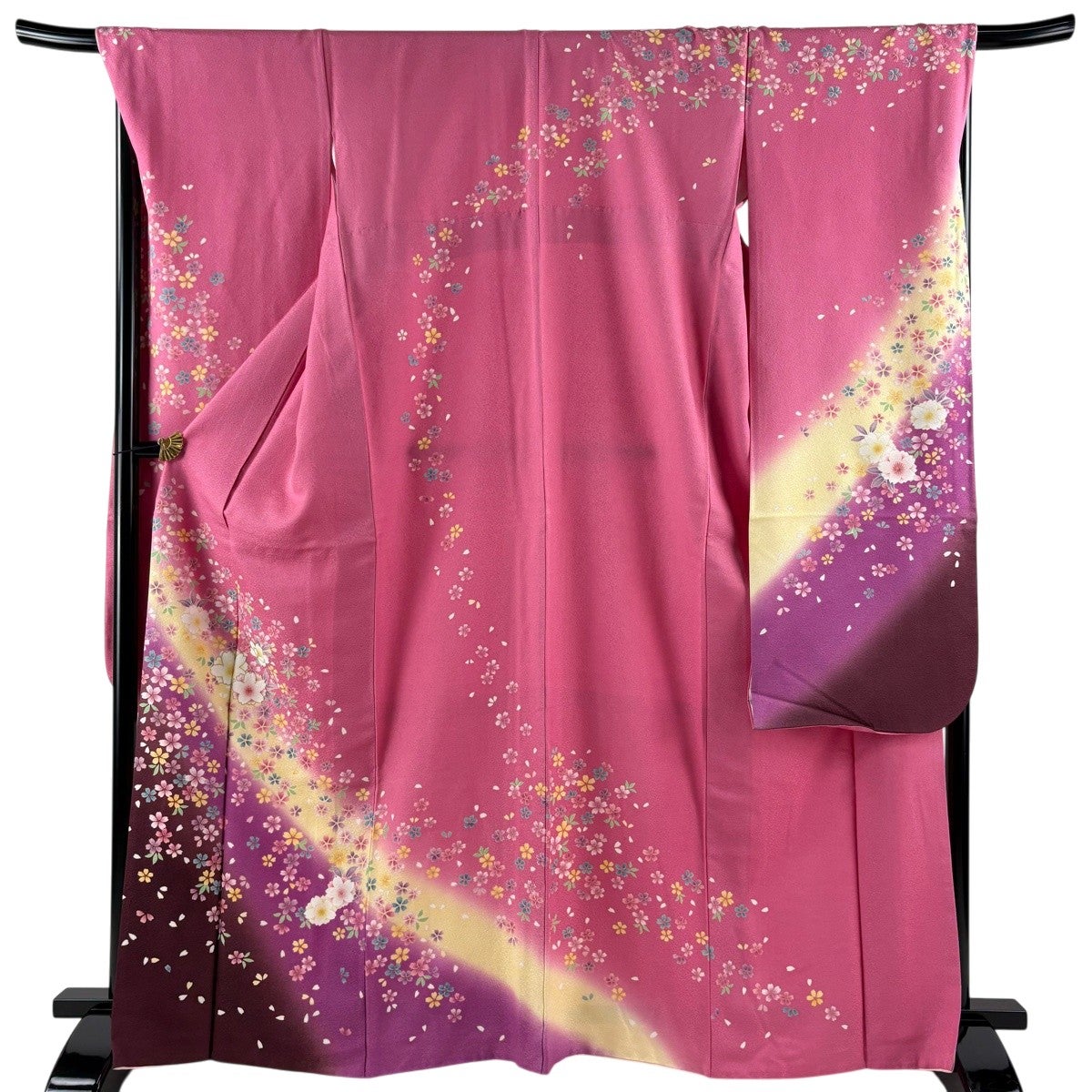 美品】 振袖 身丈168cm 裄丈70cm L 袷 桜 花びら 金彩 ぼかし ピンク
