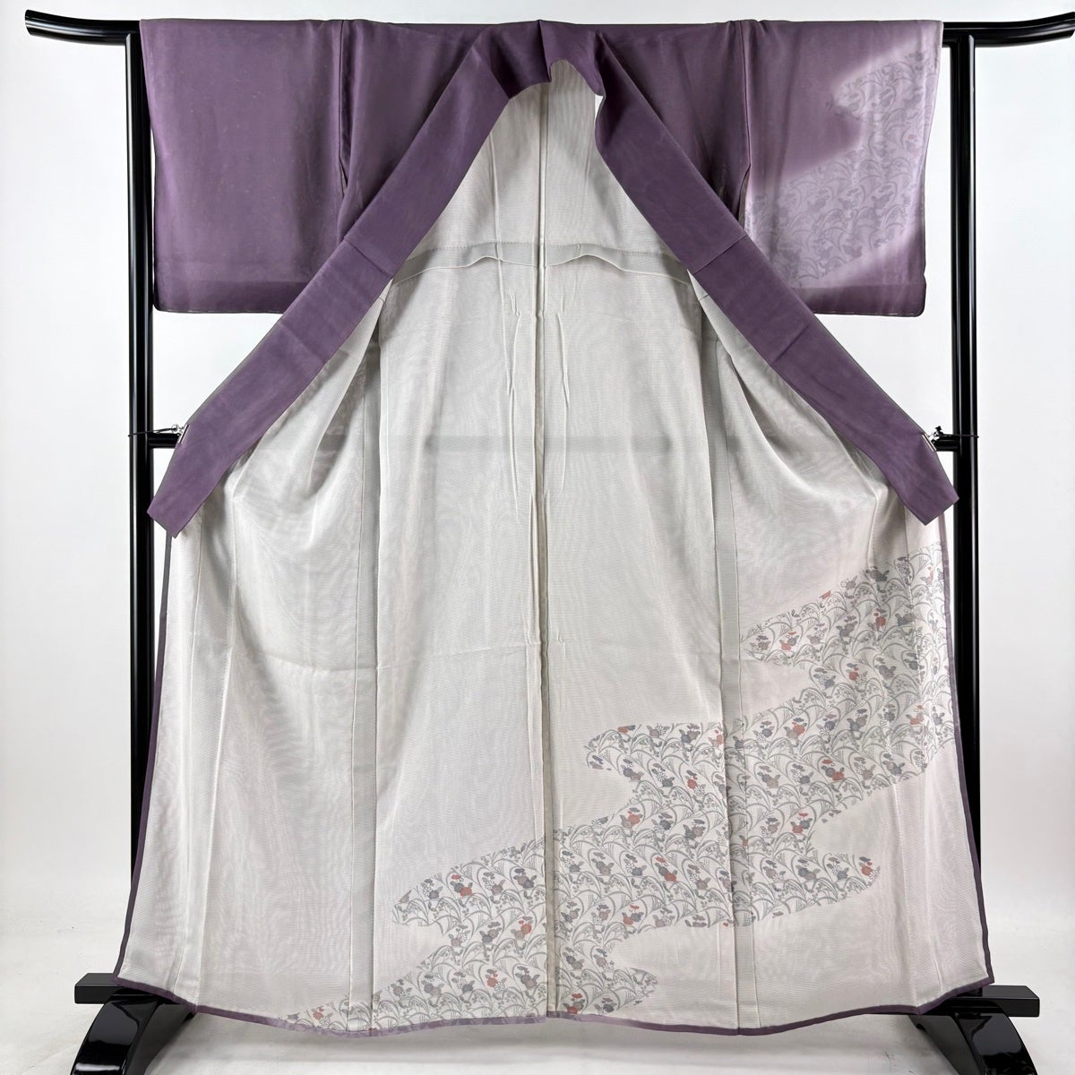 付下げ 身丈162.5cm 裄丈64cm M 紗袷 菊 萩 ぼかし 紫 正絹 名品 一つ
