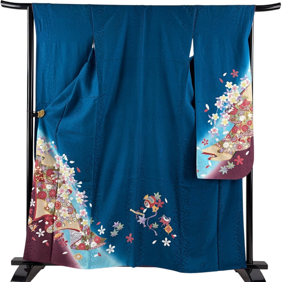 振袖 身丈160.5cm 裄丈65cm M 袷 桜 誰が袖 金糸 金彩 青緑 正絹 名品