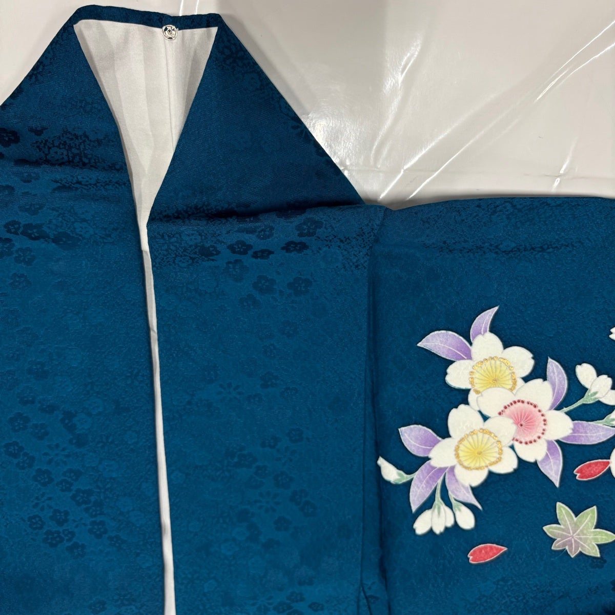 振袖 身丈160.5cm 裄丈65cm M 袷 桜 誰が袖 金糸 金彩 青緑 正絹 名品