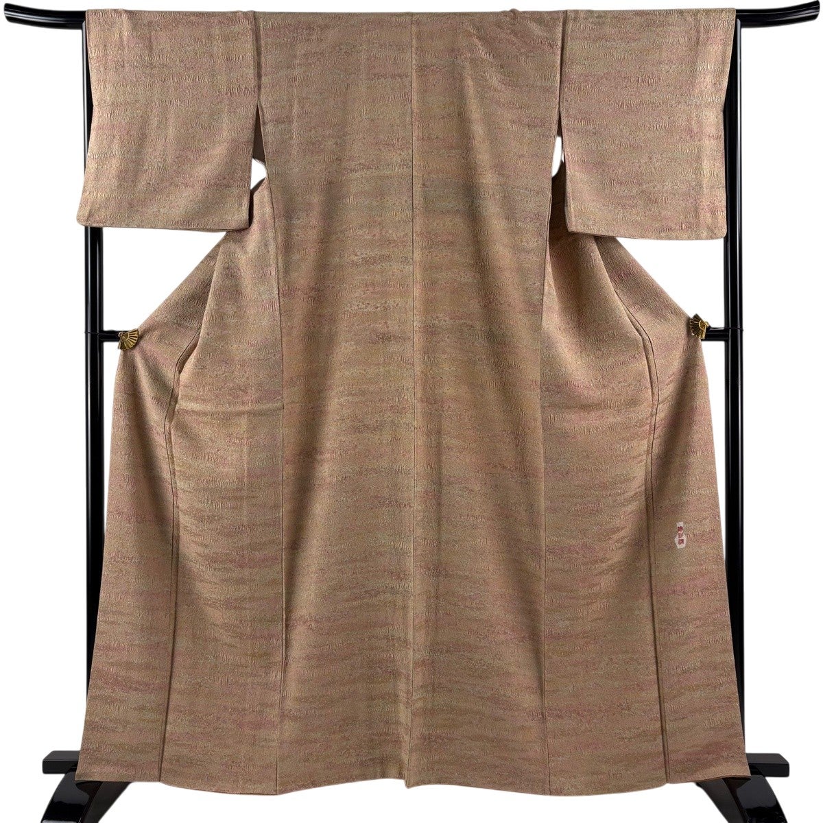 美品】 小紋 身丈162cm 裄丈65cm M 袷 陶彩染 霞 幾何学模様 薄茶色