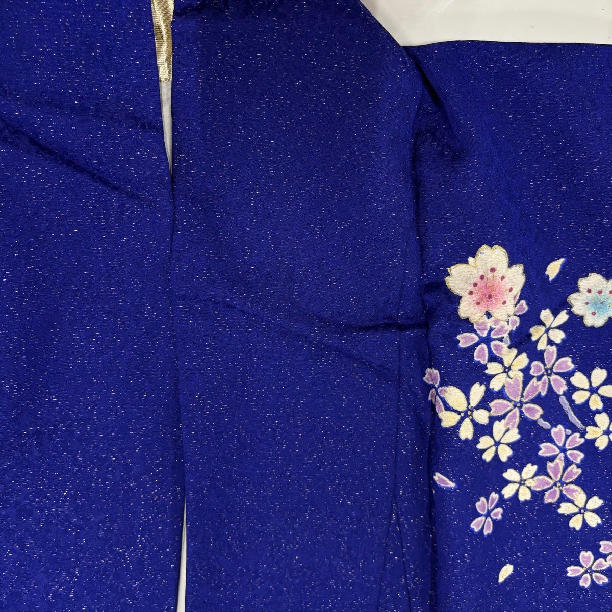 美品】 振袖 身丈163.5cm 裄丈68.5cm L 袷 桜 流水 金通し 絞り 青