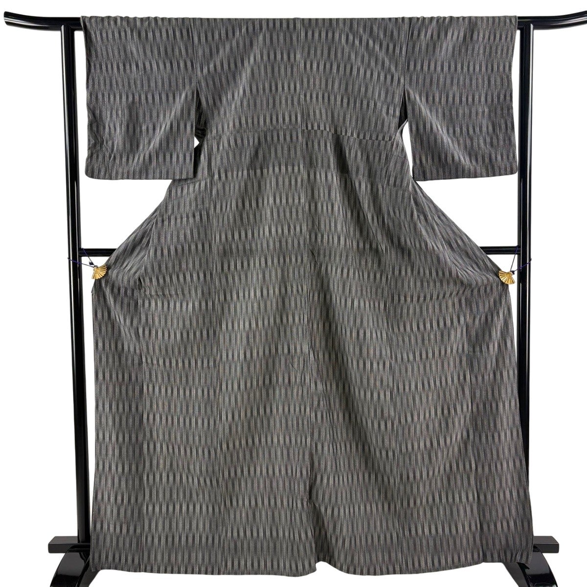美品】 紬 身丈163cm 裄丈66cm M 単衣 縦縞 灰茶 正絹 名品｜中古