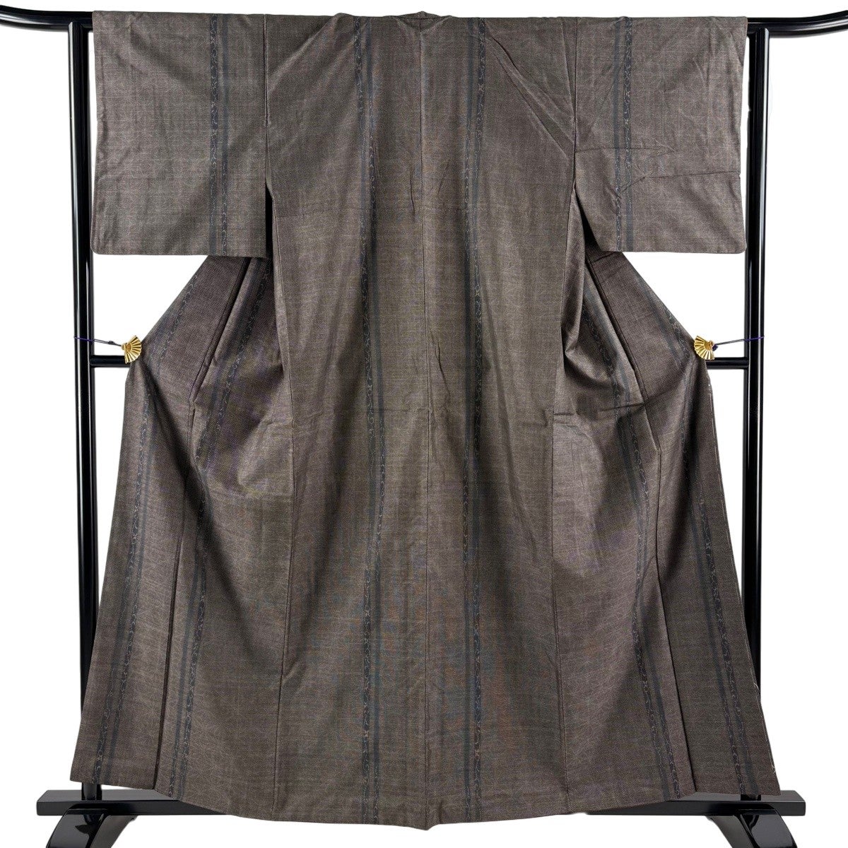紬 身丈163.5cm 裄丈65.5cm M 袷 鈴乃屋 麻の葉 焦茶色 正絹 秀品