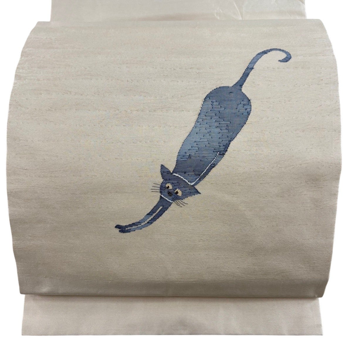 開き名古屋帯 名品 猫 ベージュ 正絹｜中古・古着・リサイクル着物通販