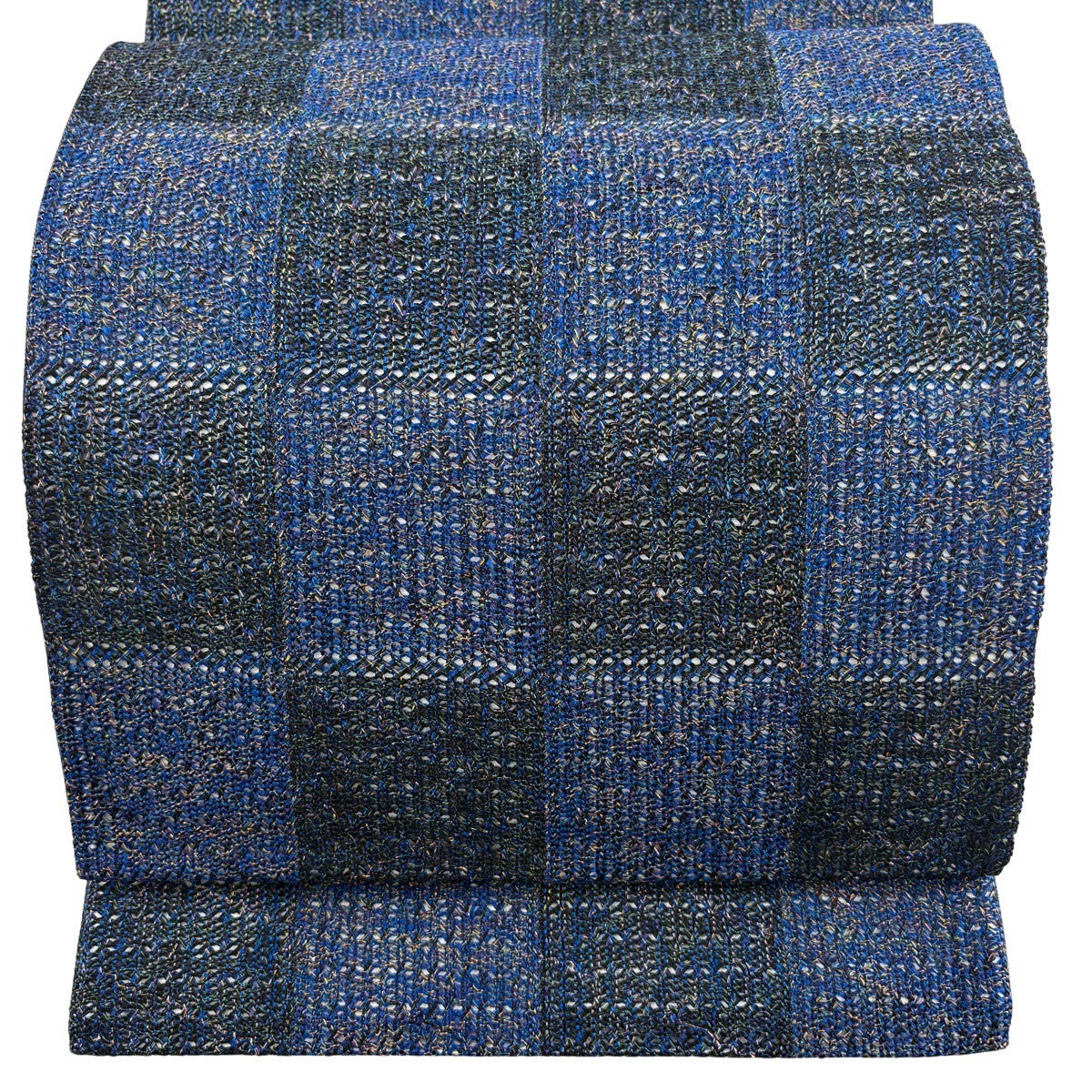 美品】 袋帯 名品 市松 幾何学模様 濃紺 全通 正絹｜中古・古着