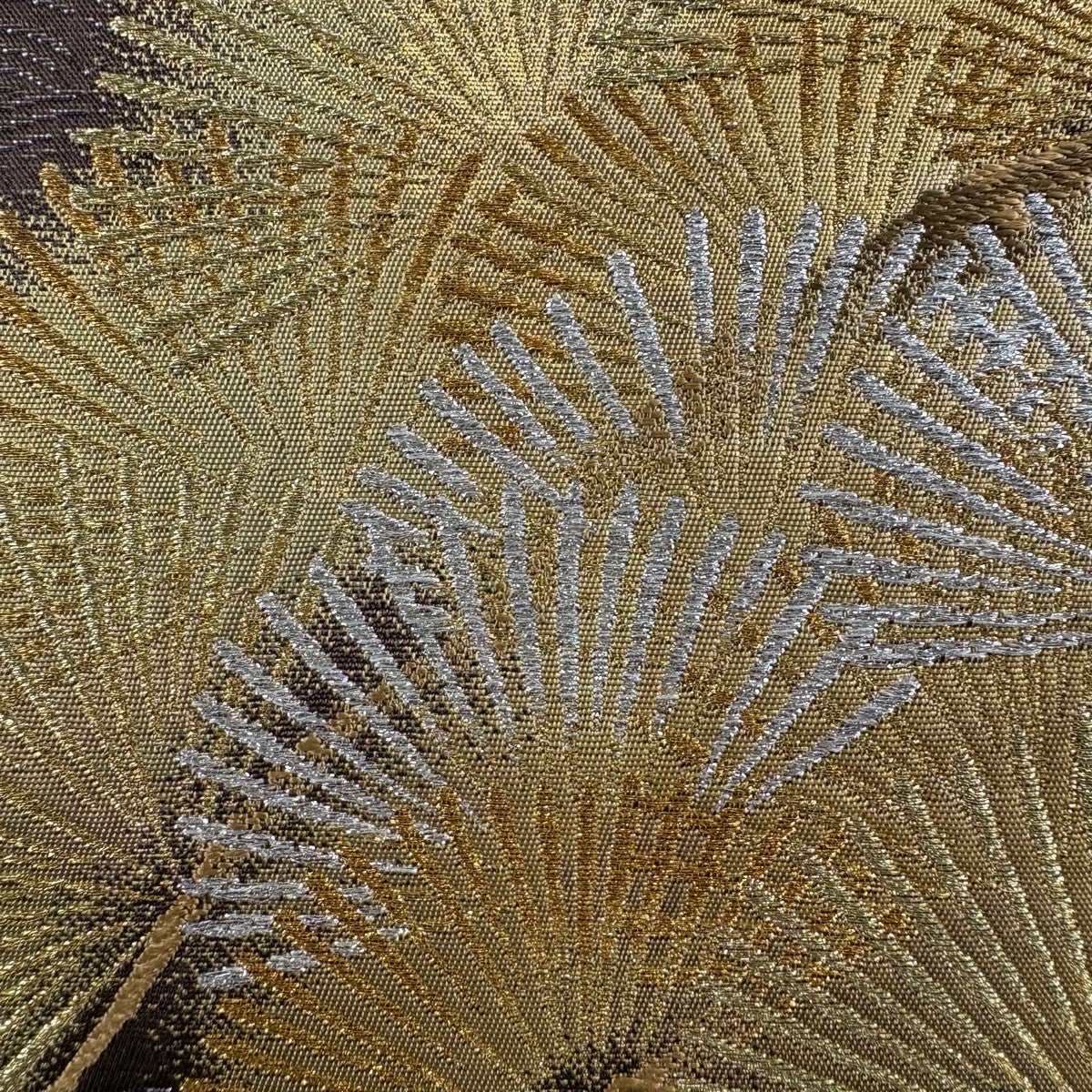 美品】 袋帯 名品 松葉 波 金銀糸 箔 焦茶色 六通 正絹｜中古・古着