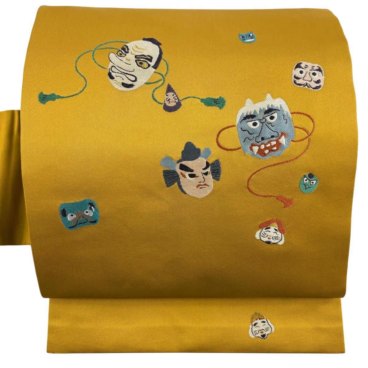 美品　名古屋帯 合わせやすいからし色 美品】 名古屋帯 名品 お面 金糸 山吹色 正絹｜中古・古着・リサイクル