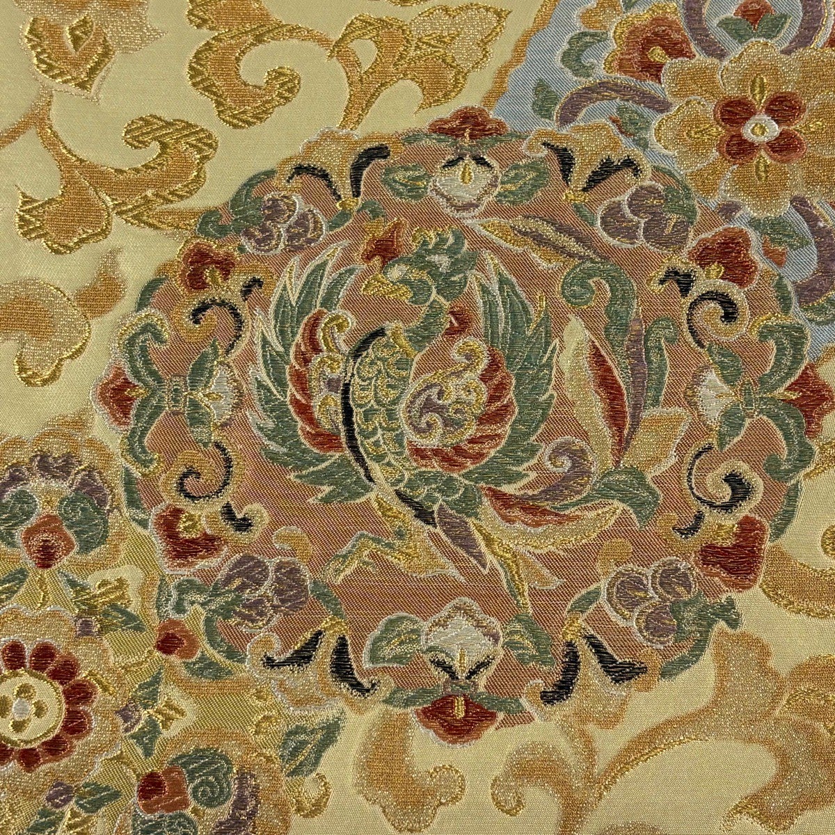 美品】 袋帯 逸品 鳳凰 華文 金華山織 金糸 金色 お太鼓柄 正絹｜中古