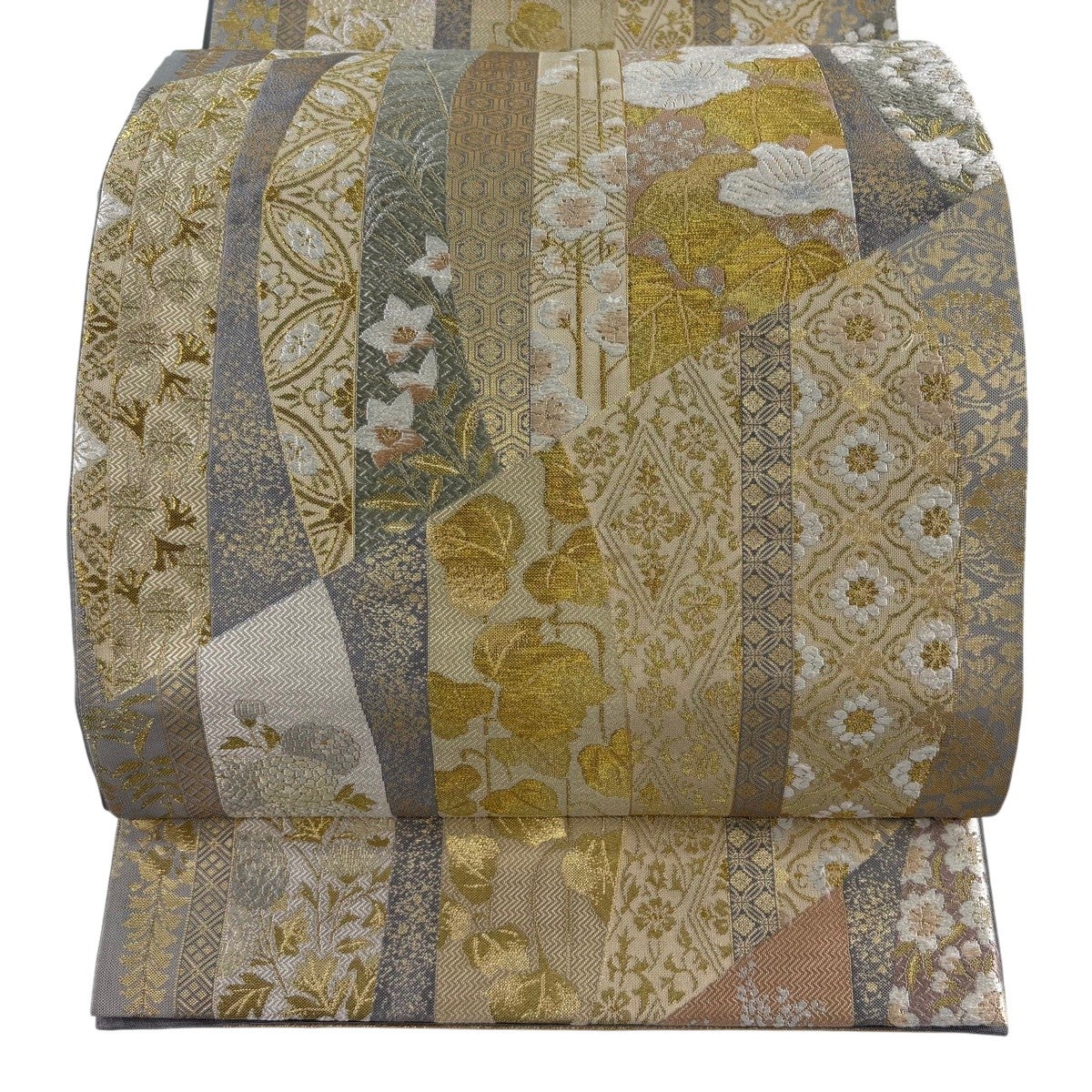 美品】 袋帯 逸品 落款あり 篠屋宗兵衛 草花 有職文様 金銀糸 箔 灰色