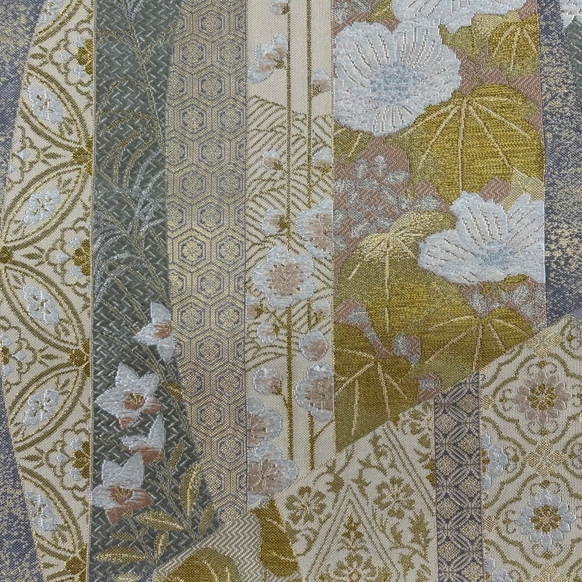 美品】 袋帯 逸品 落款あり 篠屋宗兵衛 草花 有職文様 金銀糸 箔 灰色