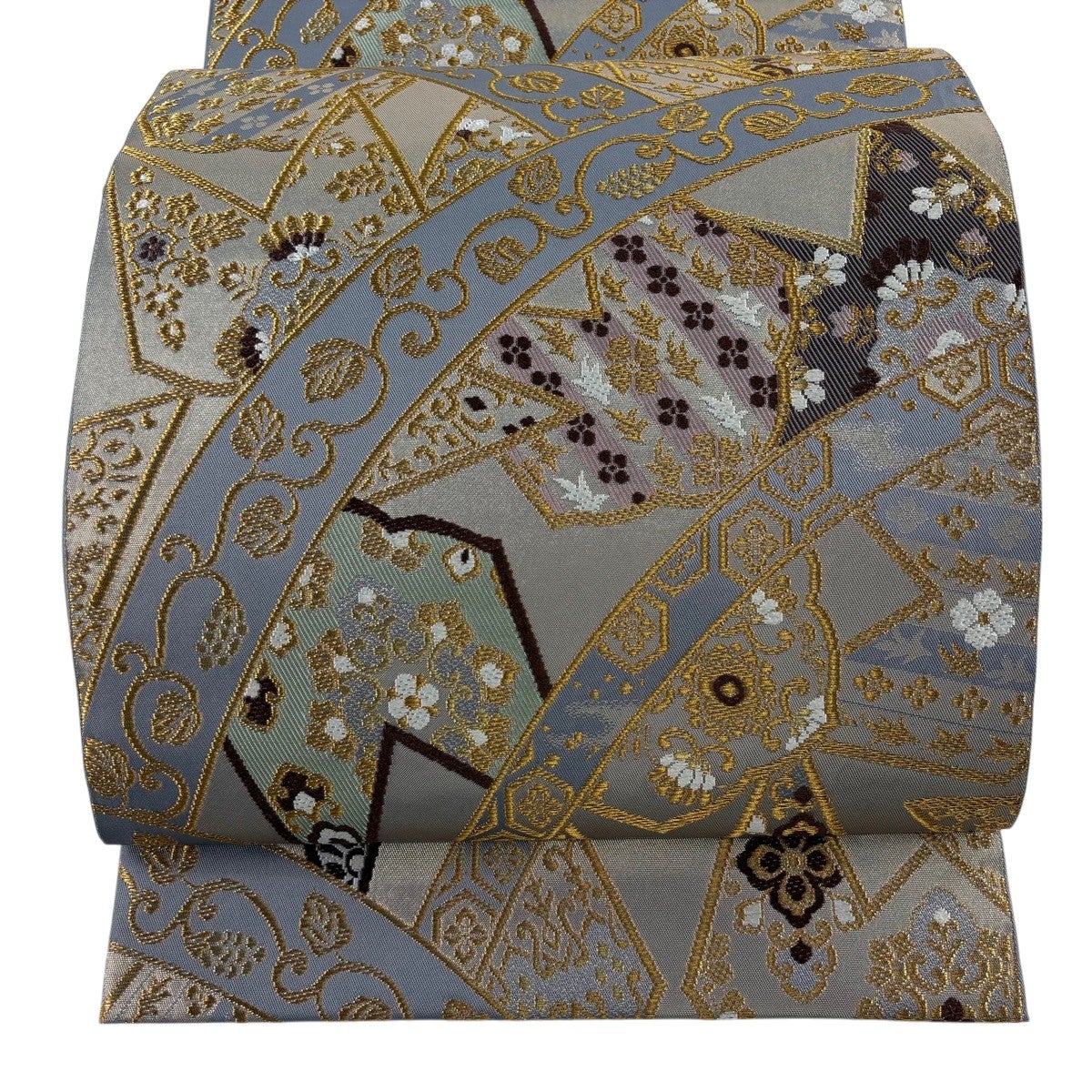 美品】 袋帯 逸品 北出与三郎 落款あり 本袋 正倉院幡垂文錦 金糸 箔
