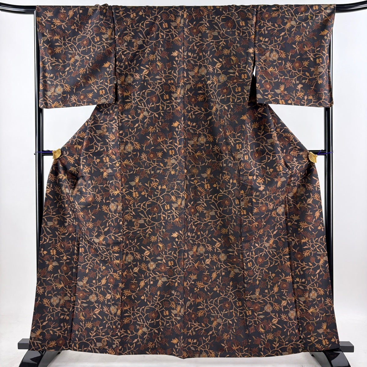 美品】 小紋 身丈162.5cm 裄丈67.5cm L 単衣 袋帯セット 紬地 やまと