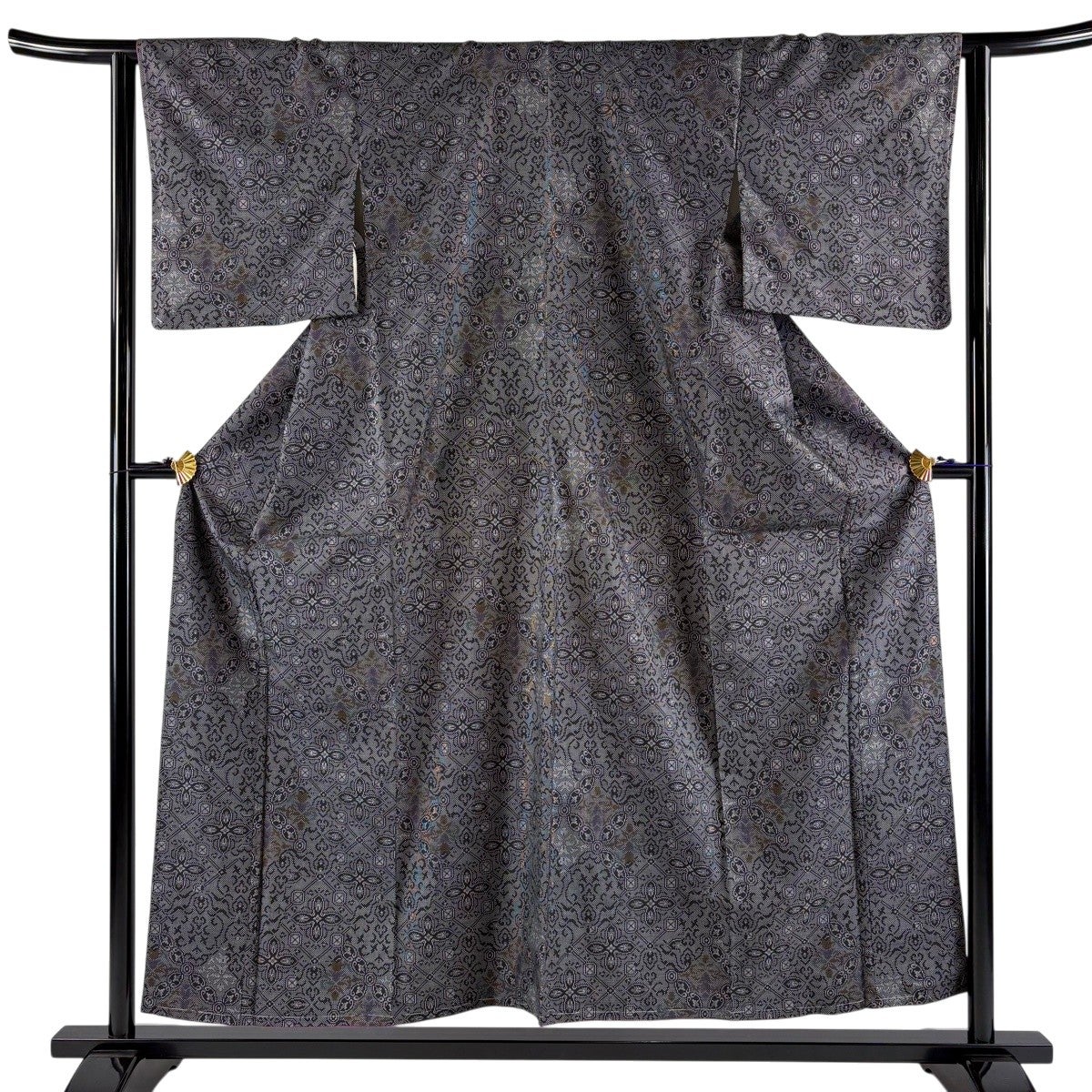 紬 身丈159cm 裄丈64cm M 袷 格子 燕 茶色 正絹 秀品｜中古・古着