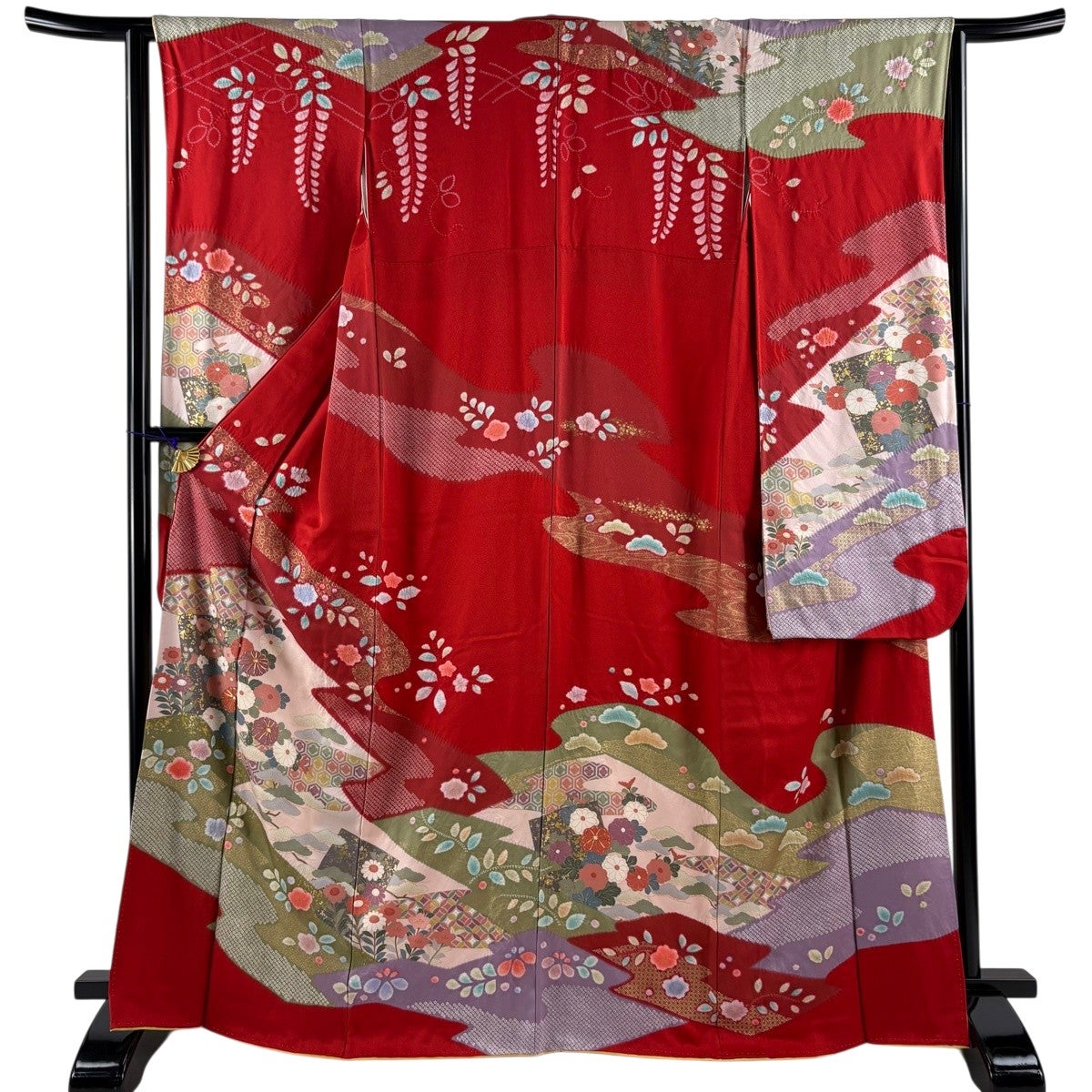 振袖 名品 身丈167.5cm 裄丈67cm 正絹 【中古】 振袖 身丈167.5cm 裄丈67cm M 袷 草花 金彩 ぼかし 青紫 正絹 秀品