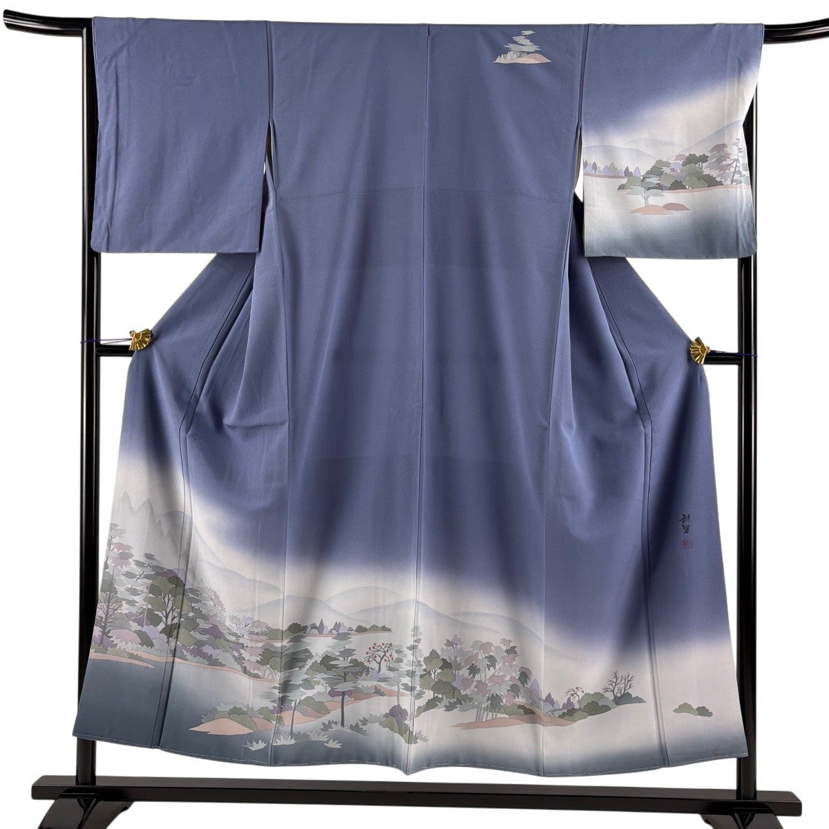 美品】 訪問着 身丈162cm 裄丈68cm L 袷 田家鬼彩 落款あり 樹木 草花