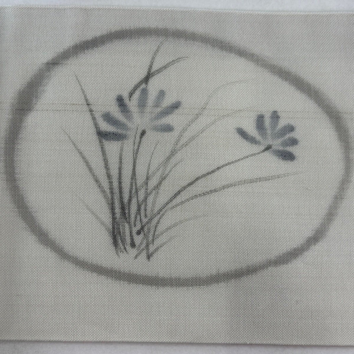 50%OFF 【美品】 名古屋帯 秀品 落款あり 夏帯 夏紬地 草花 笹 灰白