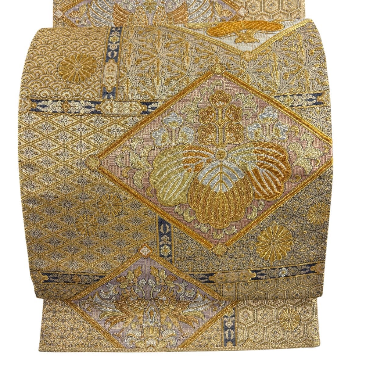 美品】 袋帯 秀品 やまと 辻が花柄 リス 金銀糸 純金箔 茶紫 六通 正絹