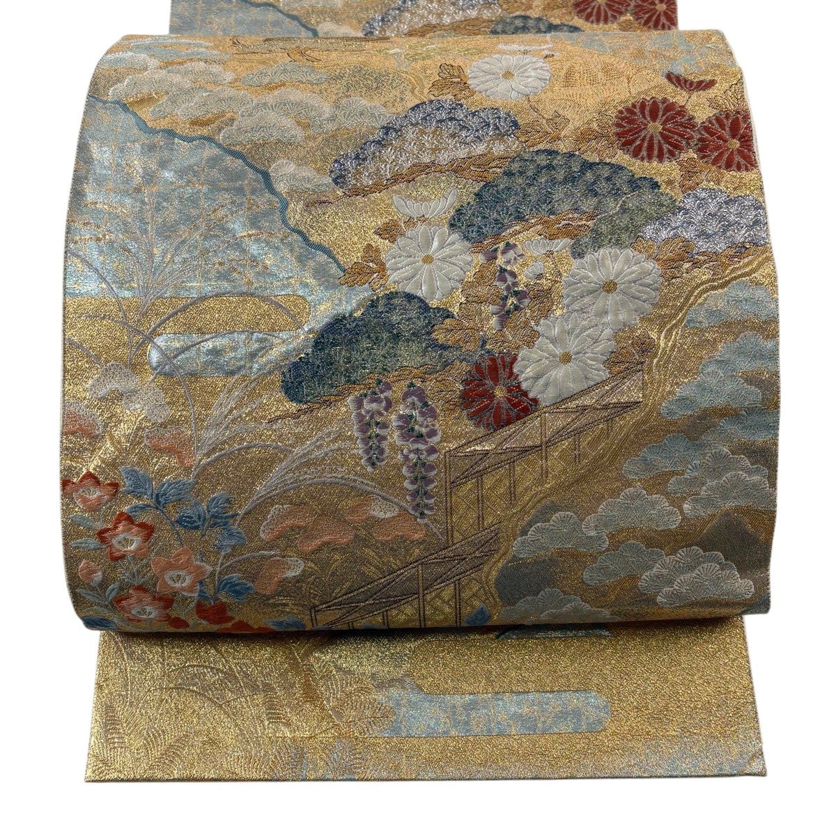 袋帯 秀品 夏帯 絽 秋草 箔 灰白 六通 正絹｜中古・古着・リサイクル